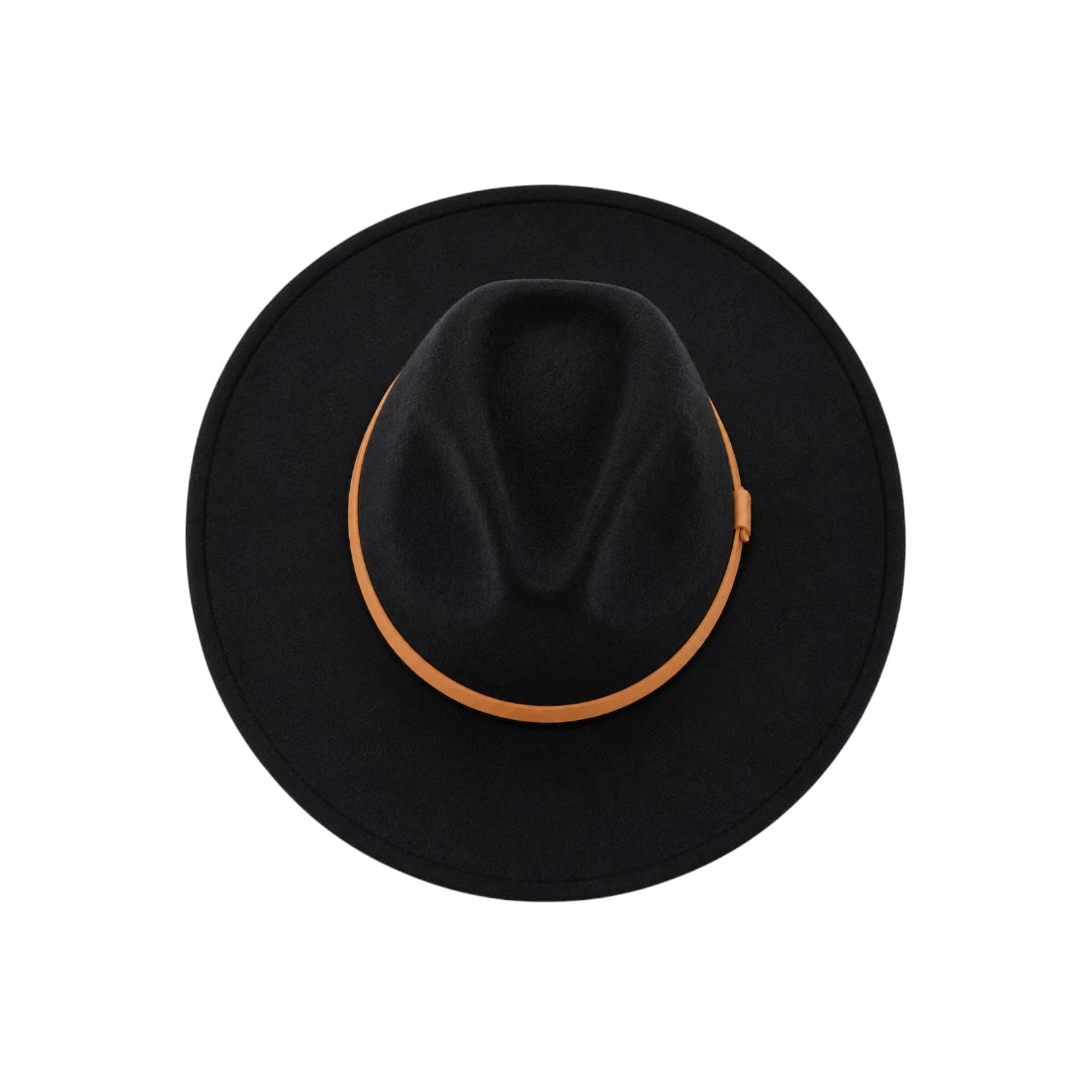 Minur Classic Black Fedora Hat with Contrasting Orange Band
