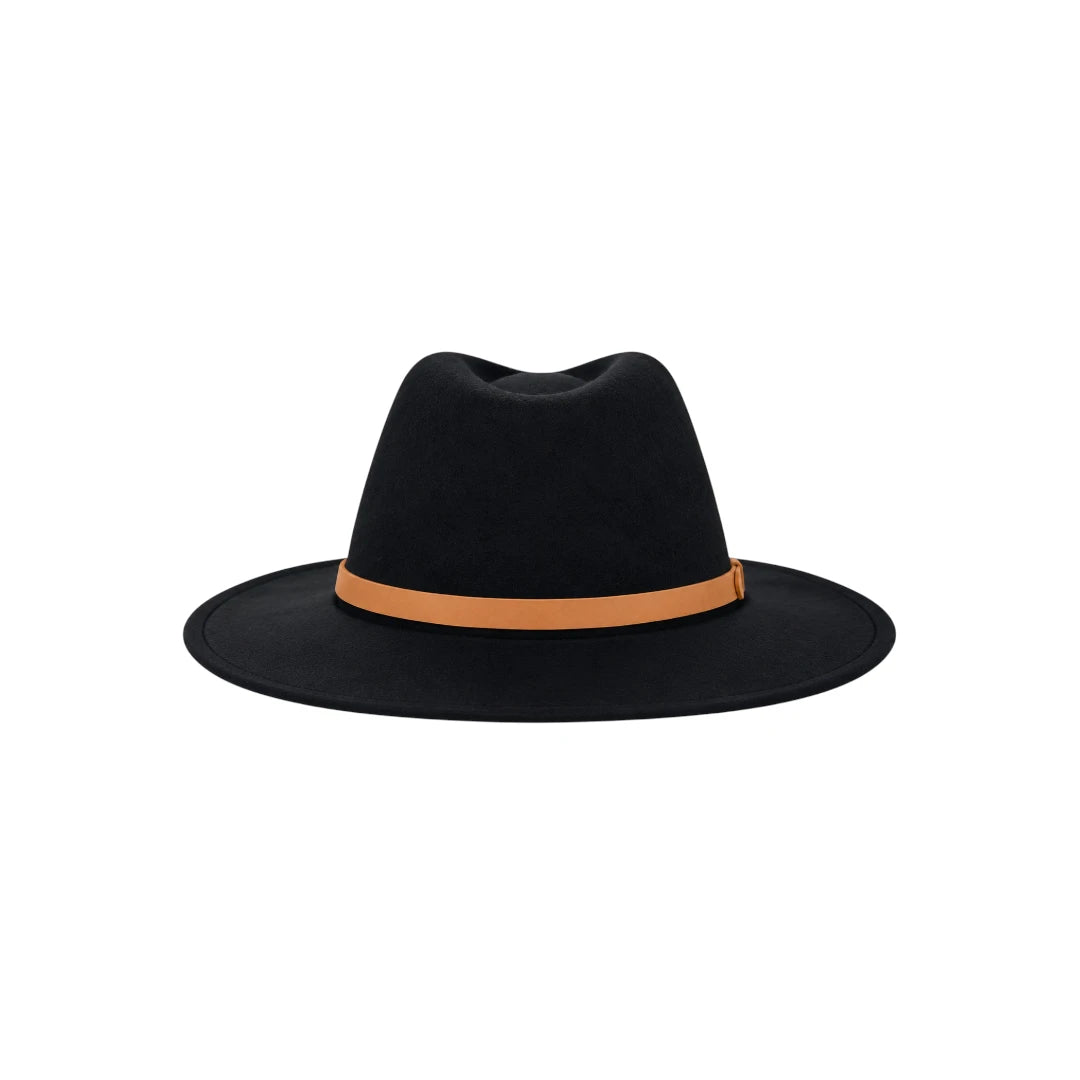 Minur Classic Black Fedora Hat with Contrasting Orange Band