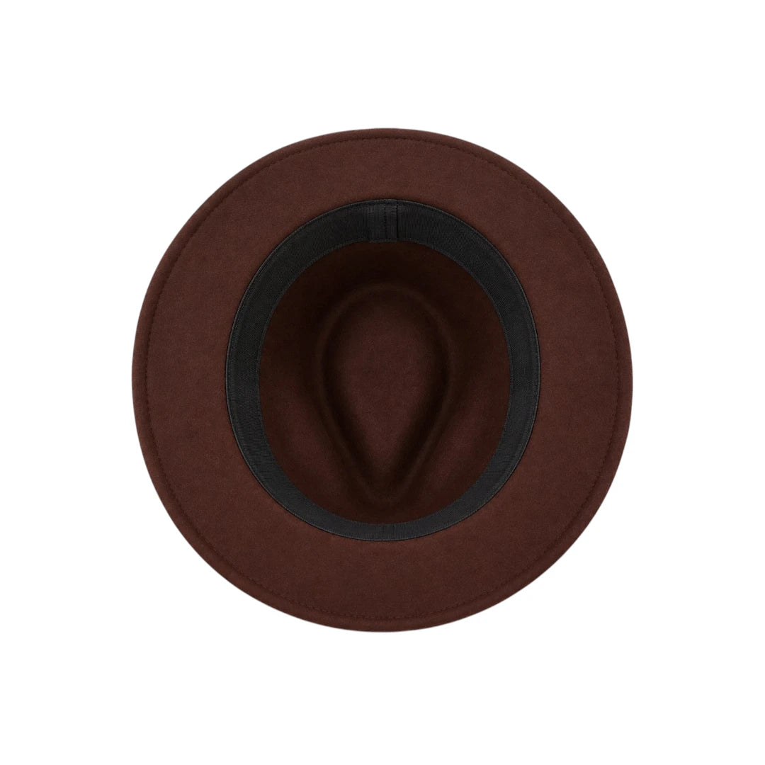 Minur Classic Brown Fedora Hat with Wide Brim Band