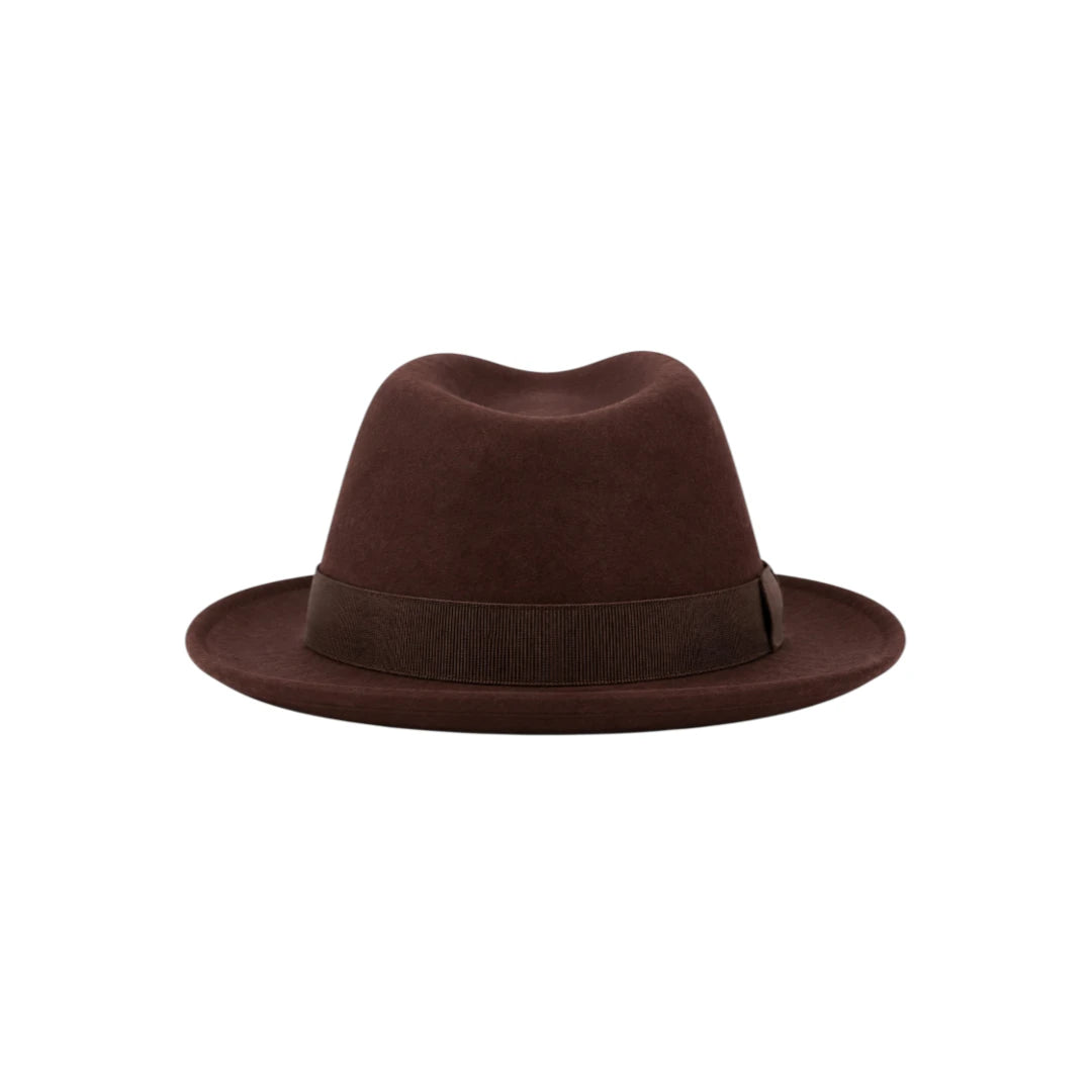 Minur Classic Brown Fedora Hat with Wide Brim Band