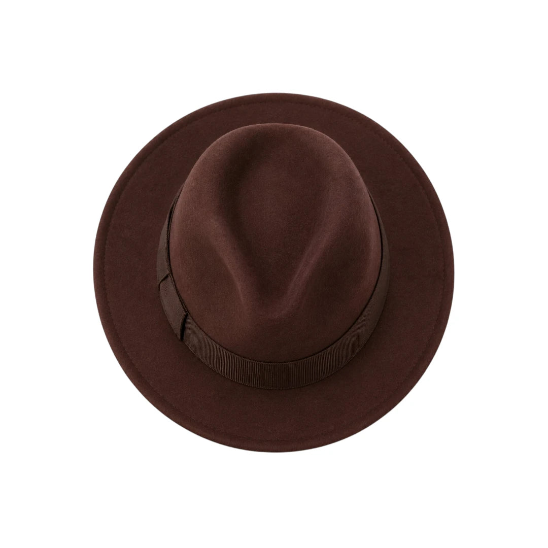 Minur Classic Brown Fedora Hat with Wide Brim Band