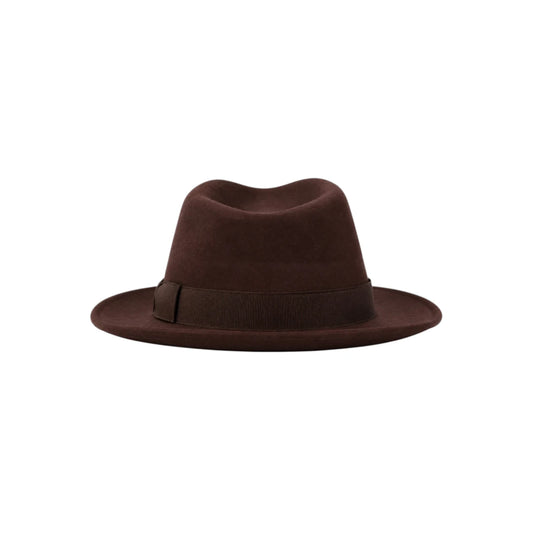 Minur Classic Brown Fedora Hat with Wide Brim Band
