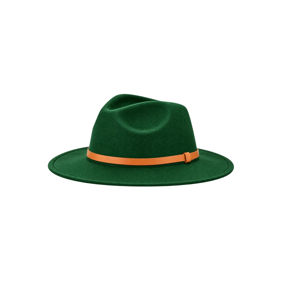 Minur Classic Green Fedora Hat with Contrasting Orange Band