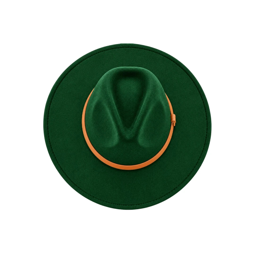 Minur Classic Green Fedora Hat with Contrasting Orange Band