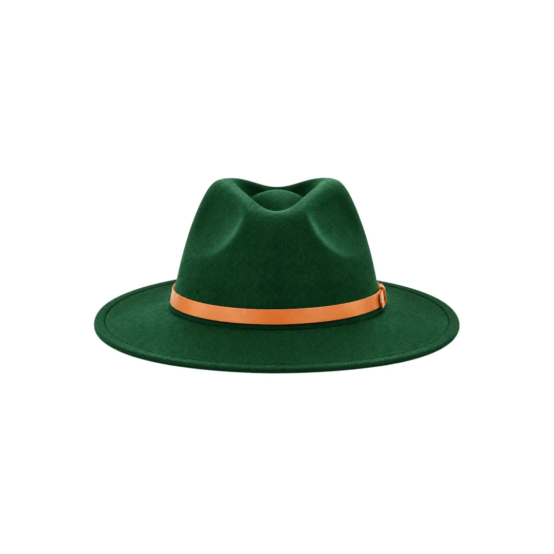Minur Classic Green Fedora Hat with Contrasting Orange Band