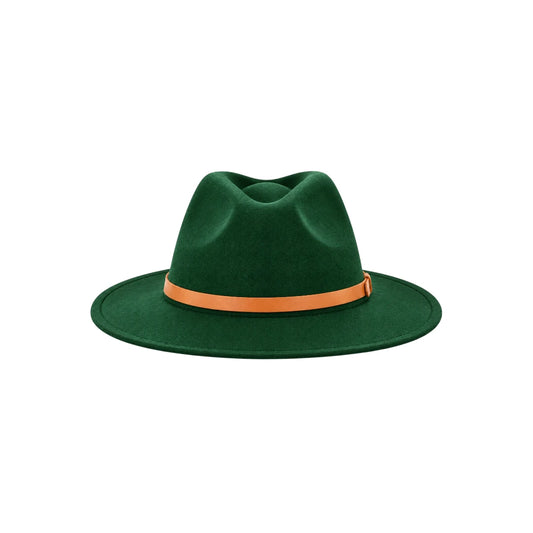 Minur Classic Green Fedora Hat with Contrasting Orange Band