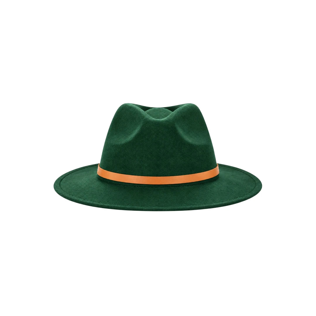 Minur Classic Green Fedora Hat with Contrasting Orange Band