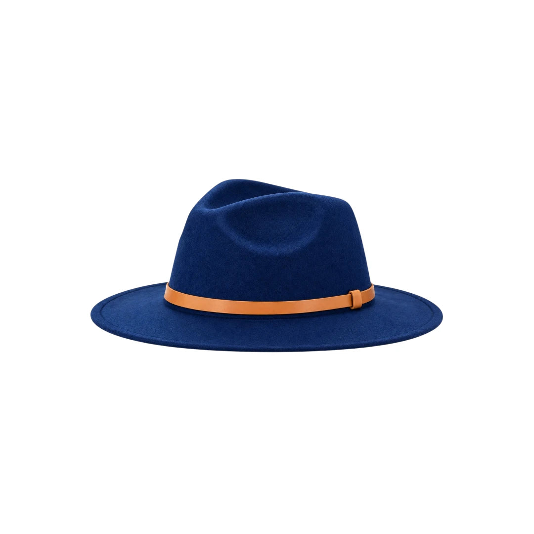 Minur Classic Navy Blue Fedora Hat with Orange Band