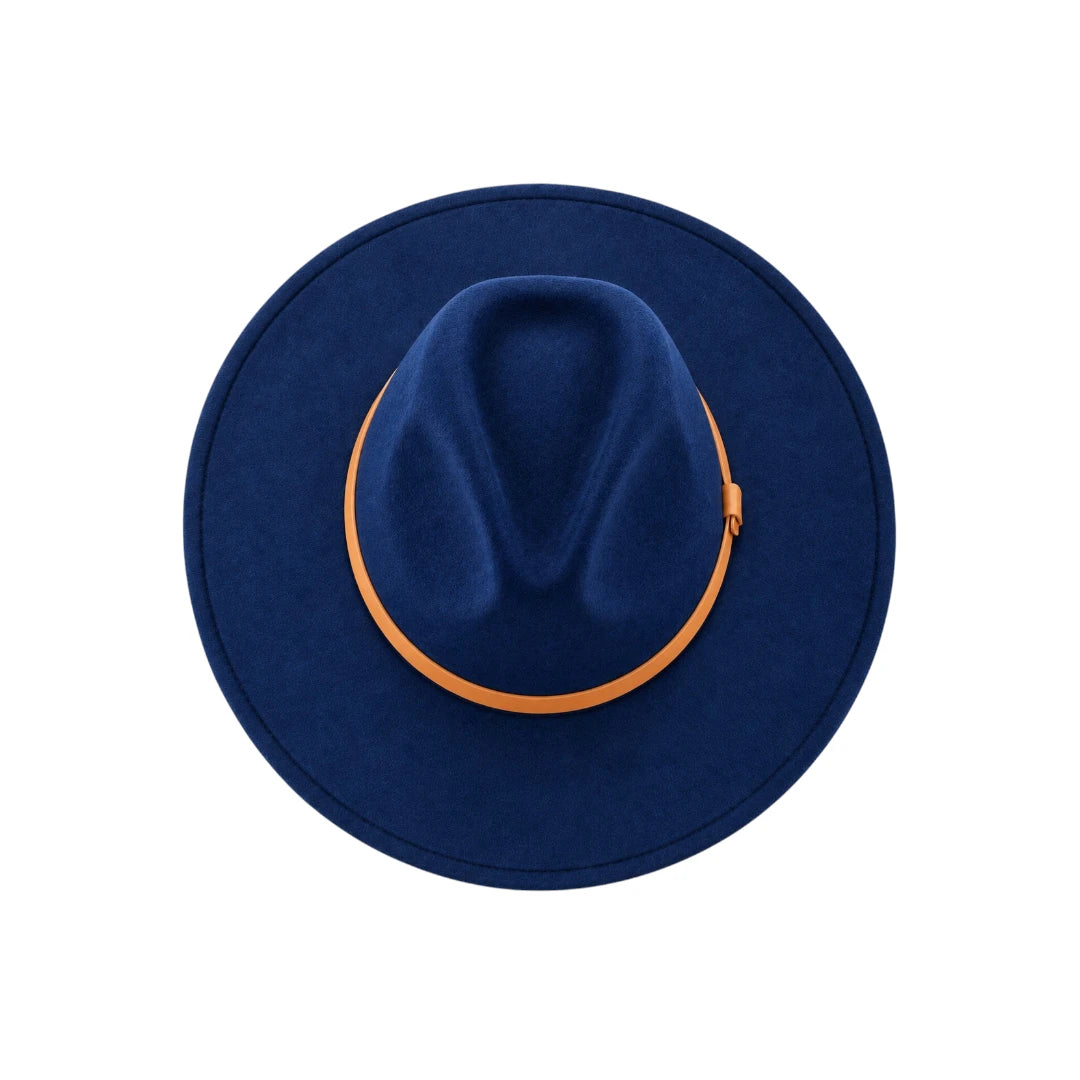 Minur Classic Navy Blue Fedora Hat with Orange Band