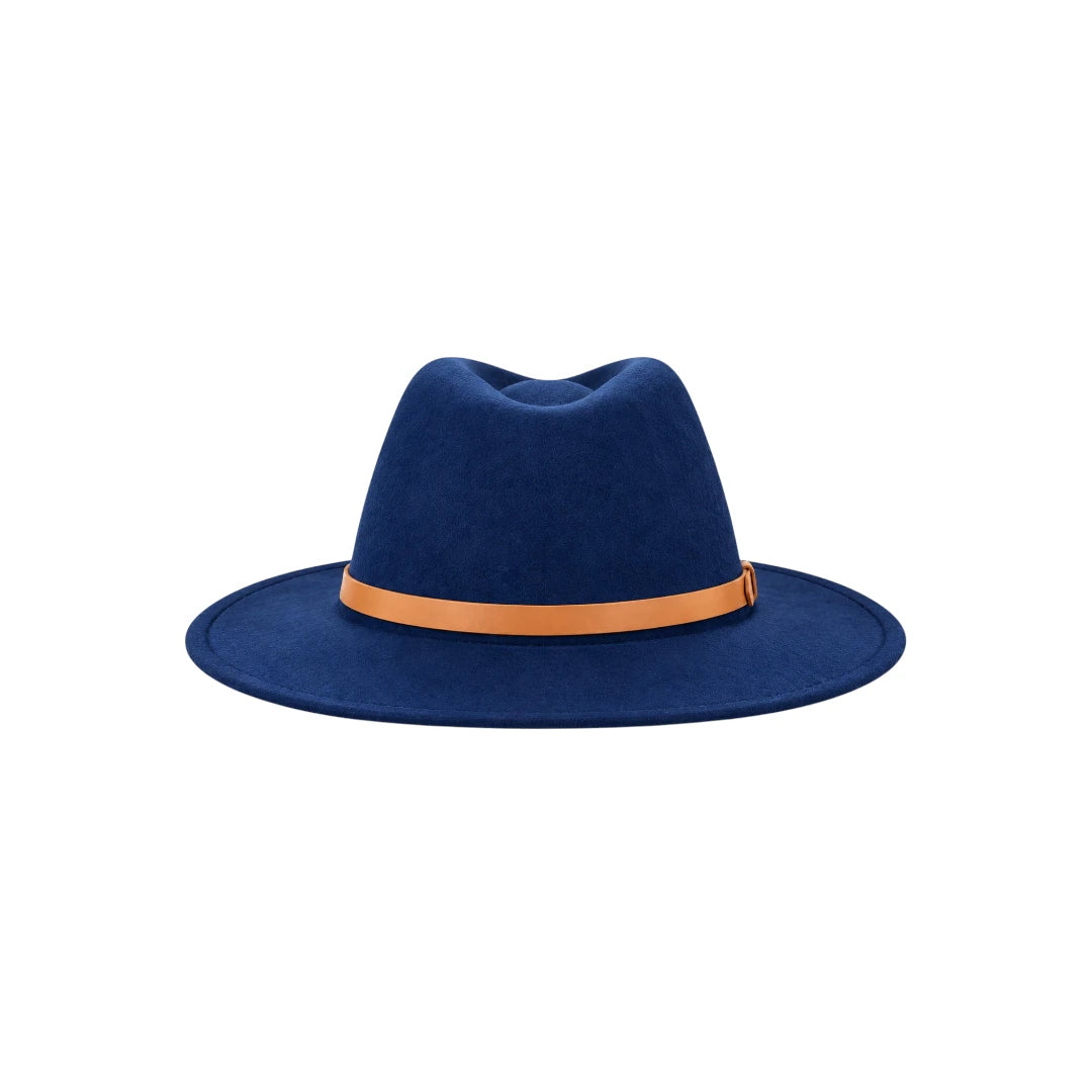 Minur Classic Navy Blue Fedora Hat with Orange Band