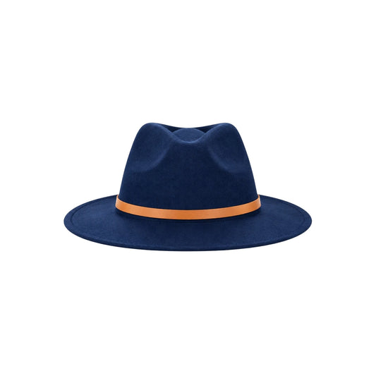 Minur Classic Navy Blue Fedora Hat with Orange Band