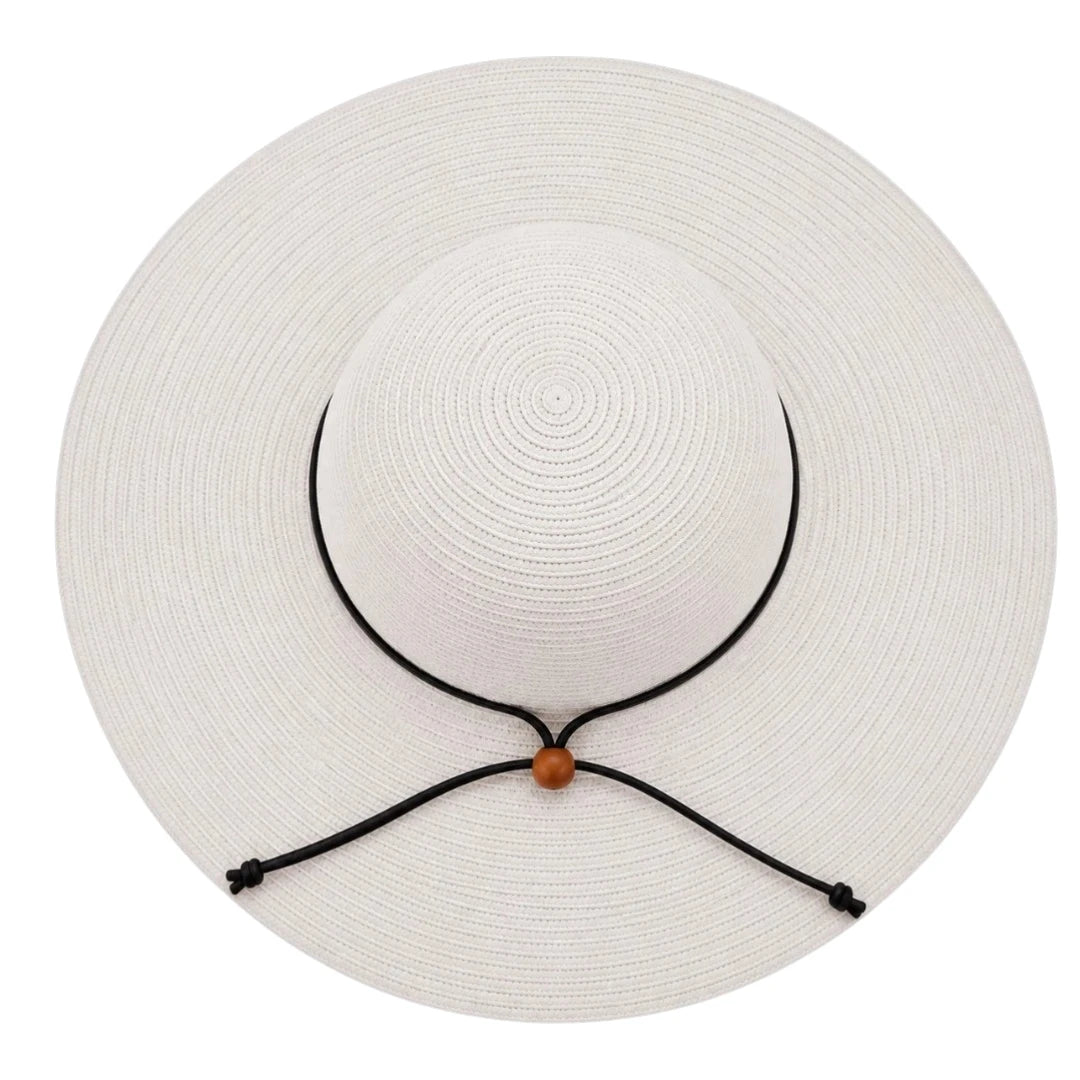 Minur Classic White Wide Brim Sun Hat Chin Cord